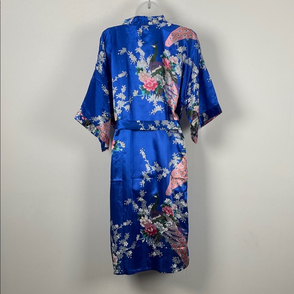 Sam Well Floral Satin Silky Peacock Belted Women's OSFM Kimono Lightwight Robe - Picture 6 of 10